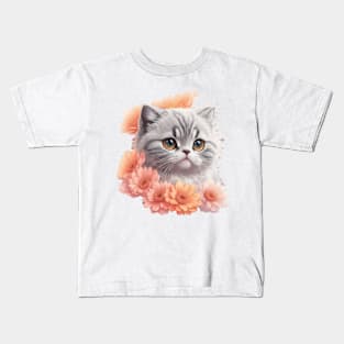 Enchanted Delight: Scottish Fold's Vintage Florals and Whisker Magic Kids T-Shirt